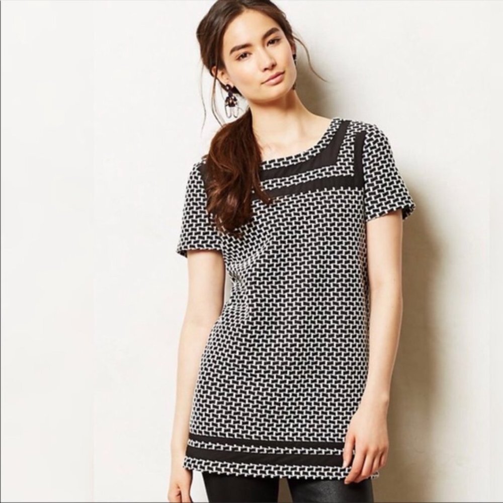 Anthropologie Stamp Dress Black and White Small